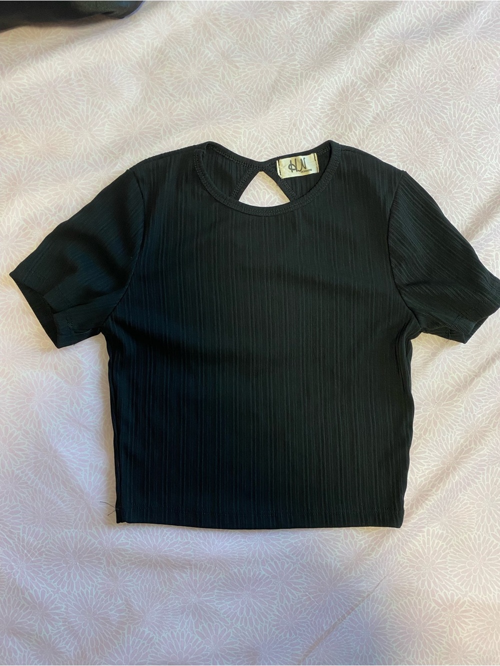 A.L.C. Black Ribbed Short Sleeve Top with Back Keyhole